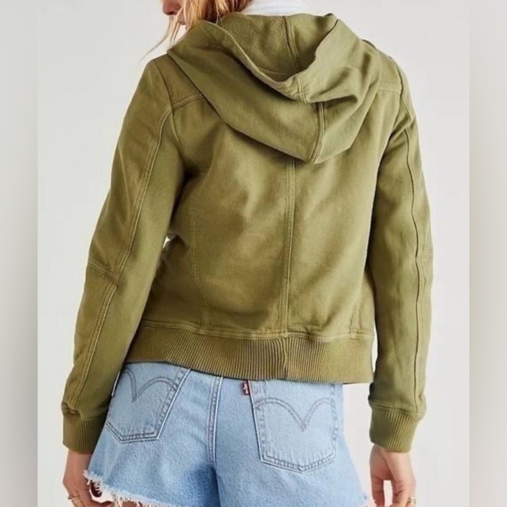 Free People Carmen Moto Knit Olive Green Hooded Jacket Size Small NWOT.